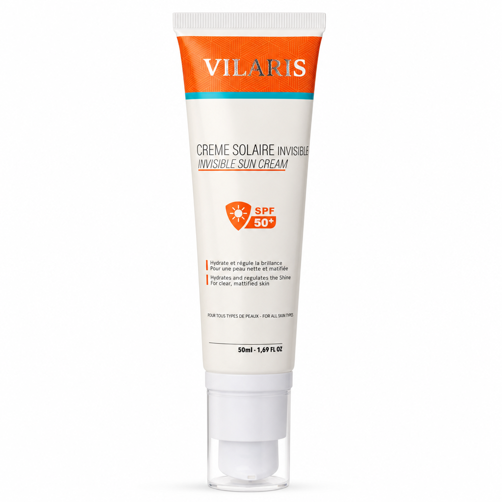Vilaris Crème Solaire Invisible SPF50+ offrant une haute protection contre les rayons UVA et UVB avec un fini invisible