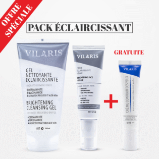 Pack Éclaircissant VILARIS – Gel Nettoyant Éclaircissant + Crème Éclaircissante Visage + Crème Contour des Yeux OFFERTE