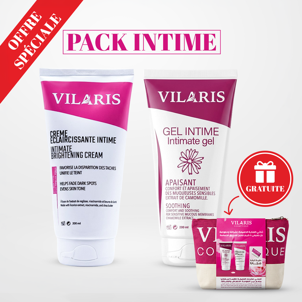 Pack Intime VILARIS (Gel Intime Apaisant + Crème Éclaircissante Intime+ Trousse)
